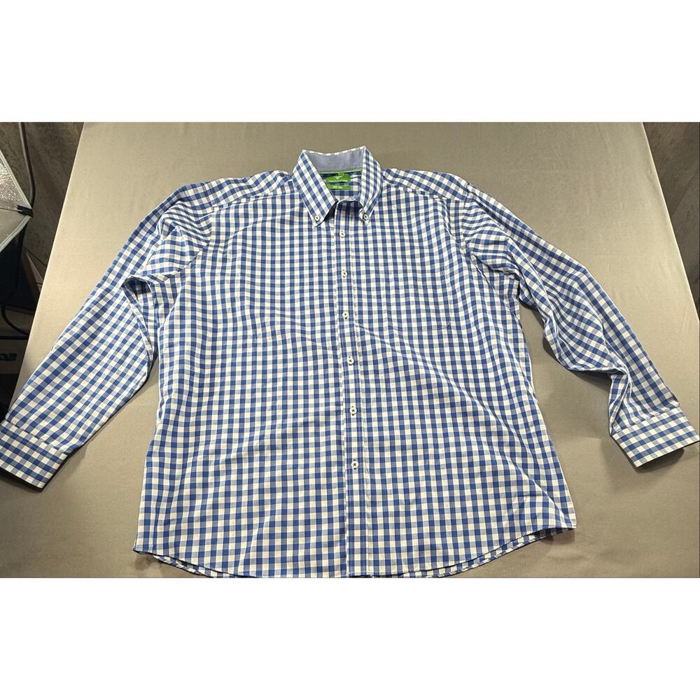 Men’s Forsyth of Canada Blue White Gingham Check Long Sleeve Shirt XL